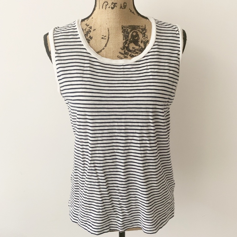 Madewell Striped Sleeveless Navy White Cotton Top